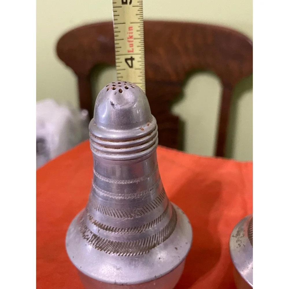 Vintage Aluminum Salt and Pepper Shakers‎ Set Ornate Retro Kitchen Decor